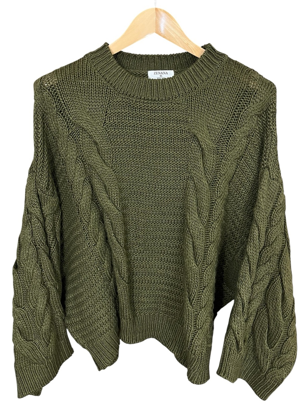 Zenana Olive Green Chunky Cable Knit Sweater Size XL